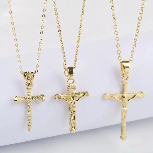 Christian Jesus Cross Necklace For Women Men Copper Chains Choker Religion Cross Pendants Jewelry Prayer Baptism Gifts