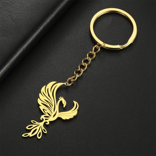 My Shape Phoenix Bird Keychains Stainless Steel Flying Animal Owl Eagle Wings Pendent Keyring for Car Backpack Amulet Jewelry