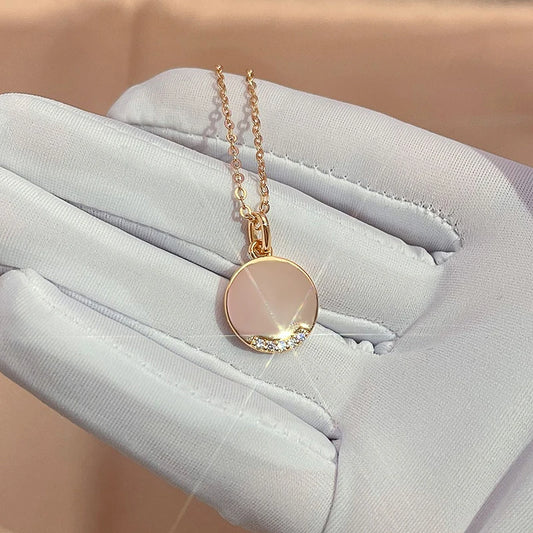 Hot Glossy Dangle Necklace 585 Rose Gold Natural Zircon Round Necklace For Women High Quality Daily Fine Jewelry 2022 New