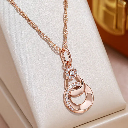 JULYDREAM Crossed Design 585 Gold Color Smooth Round Paved Zircon Pendant Women Wedding Matching Necklace Vintage Luxury Jewelry
