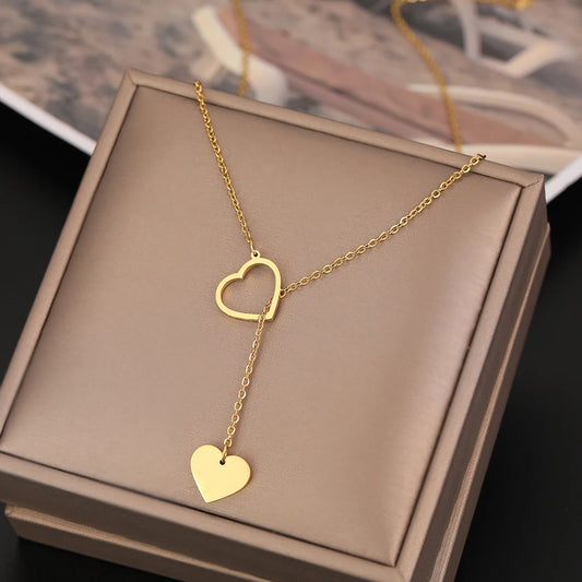 CACANA Long Pendant Heart-Shaped Necklaces Pendants For Women  Simple Design Necklace Stylish Stainless Steel Jewelry Party Gift