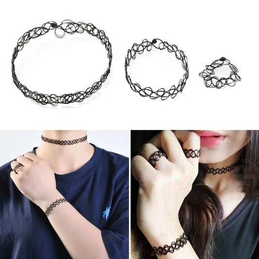 3Pcs Tattoos Bracelet Necklace Ring Set Teen Girls Kids Pendant  Stretchy Jewelry Summer Style Gift