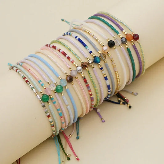 Famous Nationality Style Colorful Beaded Lucky Stone Couples Hand Rope Women's Light Luxury Niche Design Small Bracelet