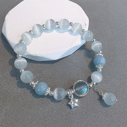 Imitation Opal Crystal Beaded Bracelet Fashion Light Luxury Elastic Bangle Simple Wrist Chain For Girl Women Jewelry Accessories
