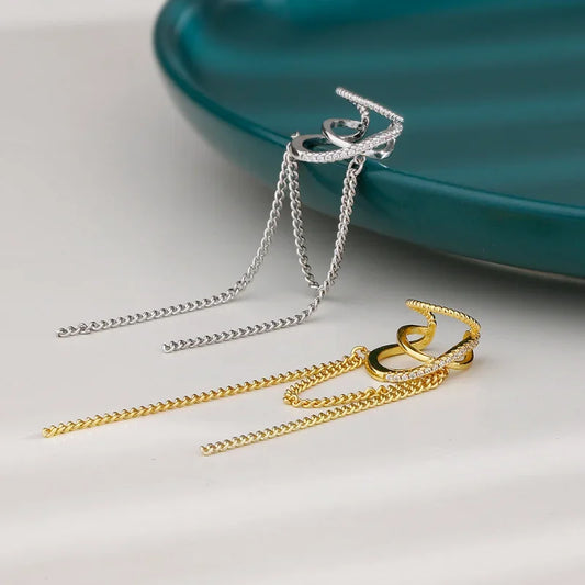 1 Pcs Multilayer Cross Chain Tassel Ear Bone Clip Female Geometry Zircon No Pierced Earrings Korean Party Jewelry Gifts