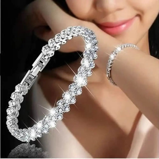 Luxury Roman Crystal Bracelet For Women Fashion Heart Chain Bracelets Rhinestone Bangle Bridal Jewelry Accessories High Quality