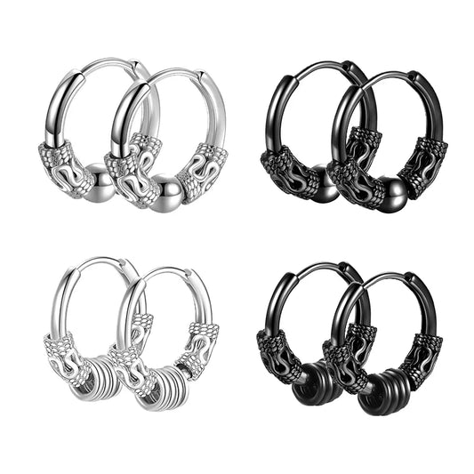 1Pair Punk Stainless Steel Round Circle Totem Hoop Earrings For Men Women Not Fade Ear Rings Hip Hop Male Jewelry