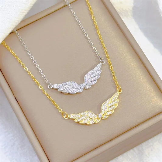 Fashion Retro Light Luxury White Jewelry Angel Wings Necklace Exquisite Personality Stainless Steel Clavicle Chain