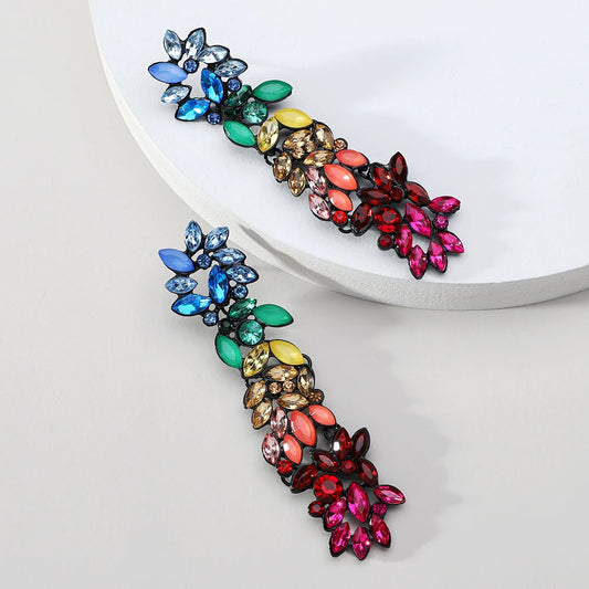 Boho Fashion Colorful Crystal Decor Piercing Charm Wedding Party Pendant Jewelry Luxury Design Unusual Dangle Earrings For Women