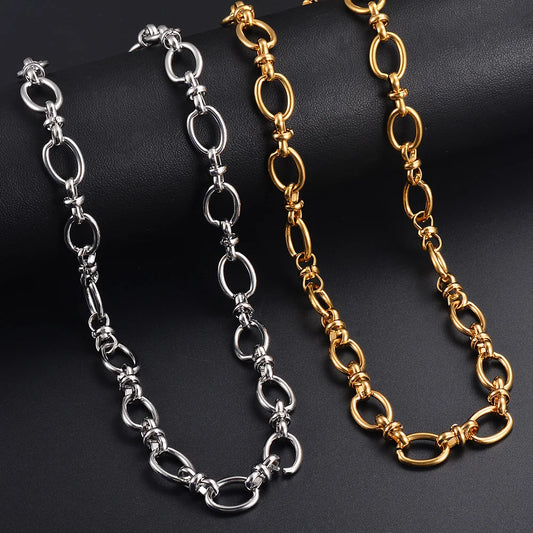 1 piece Women Mens Stainless Steel Handmade Oval Chain Necklace Bracelet High Quality Big Chain Necklace Punk Heavy Jewelry
