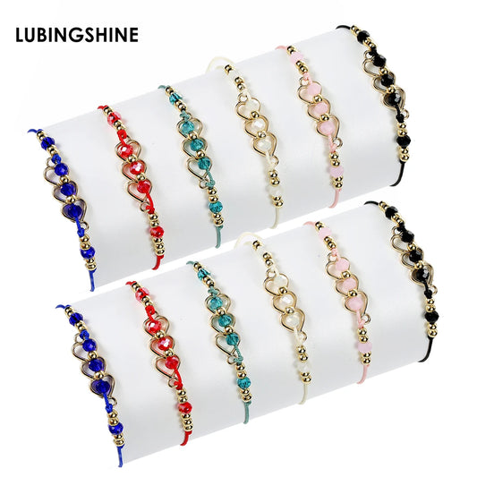 12pcs Love Heart Charm Adjustable Bracelets Set for Women Girls Braided Rope Wristband Yoga Anklets Jewelry Wholesale