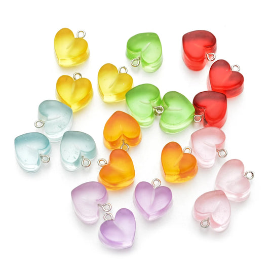 10pcs Heart Charms Resin Glitter Candy Transparent Color Necklace Keychain Pendant Charm DIY Making Accessories