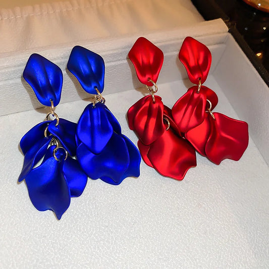 Matte Petal Tassel Earrings for Women Light Luxury Fashion Blue Drop Earring Personality All-match Jewelry Wholesale Female