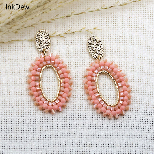 INKDEW Oval Drop Earrings for Women Big Long Earrings Handmade Crystal Beads Earrings Jewelry Fashion Gift boho EA104