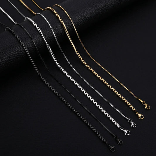 HIYEE 1.5 To 3 MM Thick Stainless Steel Box Chain Necklaces For Men And Women Jewelry Link Chokers With 18 To 24 Inches