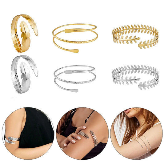 Alloy Spiral Armband Swirl Upper Arm Cuff Armlet Bangle Bracelet Egyptian Costume Accessory For Women Gold Silver Color
