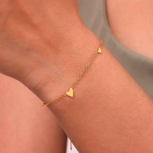 E B belle Official Store Small Dainty Mini Heart Chain Bracelets Arm Jewelry For Girl Gold Plated Stainless Steel Bracelet