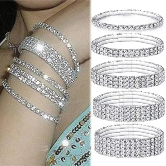 Luxury Zircon Crystal Elastic Bracelet Bling Iced Out Rhinestone Bracelet for Women Wedding Jewelry Bangle Punk Mothers Day Gift