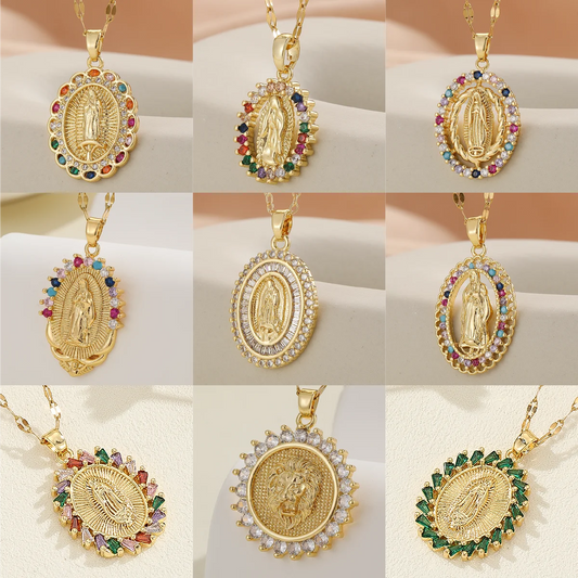 European and American personalized design with micro inlaid zircon Santa Maria series necklaces in colorful religious fashion