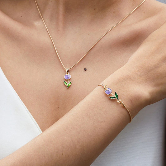 French Vintage Elegant Tulip Flower Bracelet Fashion Aesthetics Enamel Sweet Flower Charm Bracelets for Women Party Jewelry Gift