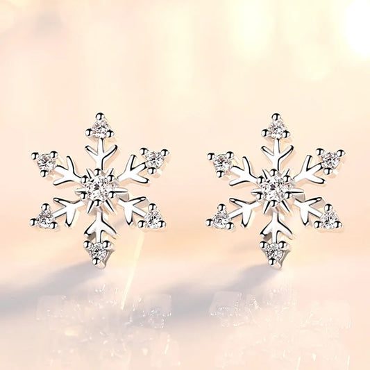 Colorful Zircon Snowflake Stud Earrings For Women Charm Rhinestone Earrings Girls Christmas New Year Jewelry Gifts Wholesale