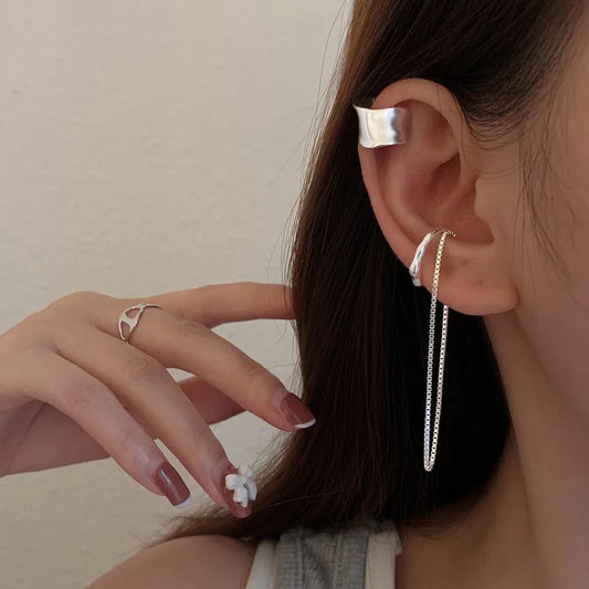 1 Pc Ear Cuff Earrings Tassel Piercing Clip Earring Simple Chain Clip Earrings Cuff Trendy Women Jewelry eh485