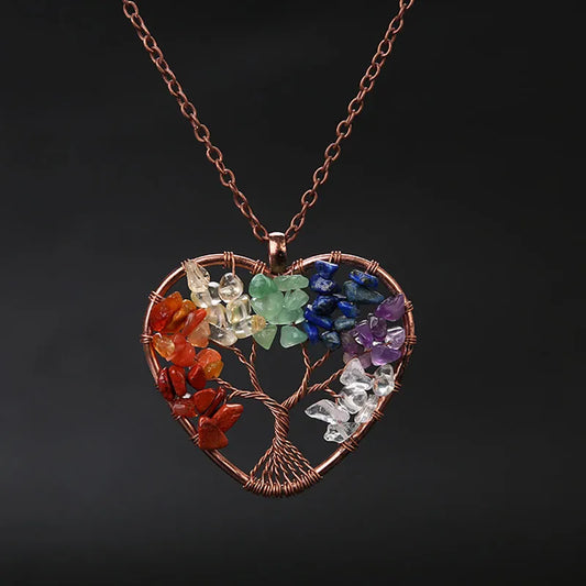 Fashion Tree Of Life Pendant Necklace Jewelry Natural Stone Healing Crystal Stone Necklace For Woman Yoga Accessories