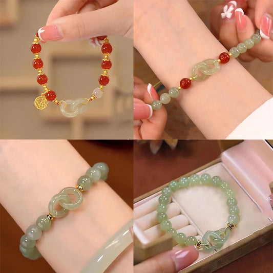 Ins Style Fashion Creative Lucky Beads Bracelet Vintage Light Luxury Handmade Bangle For Women's Girls Wrist Chain Jewelry Gift