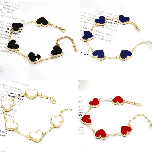 Hot selling item five heart bracelet for women fashion two sided Imitation fritillaria link bracelet jewelry