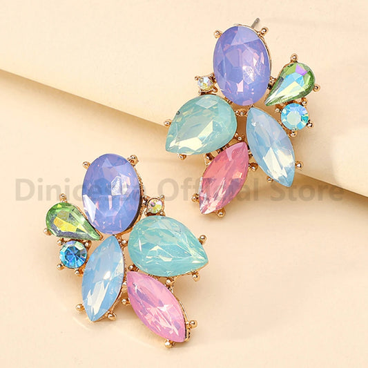 Korean Fashion Original Shiny Glass Decor Stud Earrings For Women Trend Boho Luxury Charm Fairy Wedding Party Unusual Jewelry