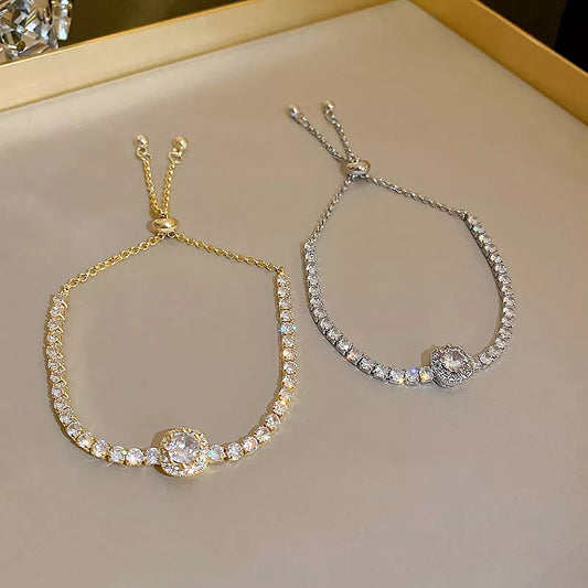Full of Rhinestones Adjustable 18K Gold Plated Stainless Steel Bracelet For Women 2022 New Trendy Square Zircon Bracelet Jewelry