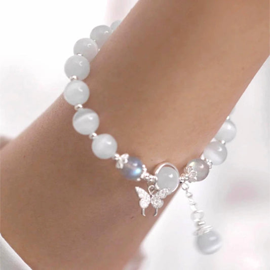 Gentle New Chinese Style Natural Moonstone Beaded Premium Feel Bracelet Light Luxury Niche Designed Exquisite Butterfly Jewelry