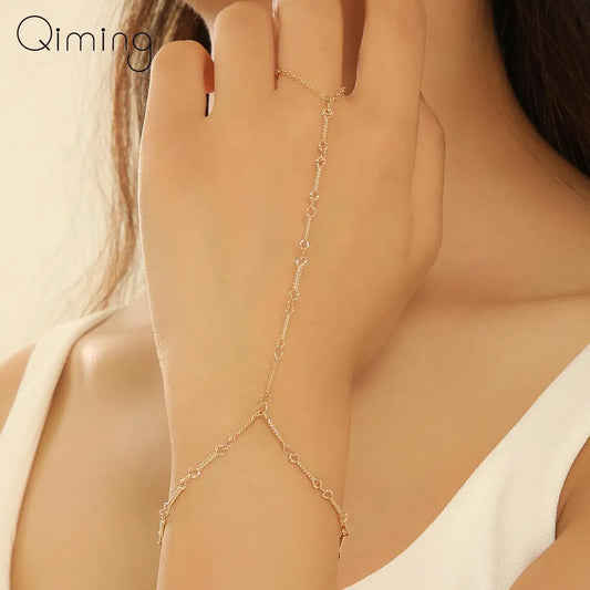 Minimalist Connecting Hand Chain Bracelet Finger Ring For Women Korean Jewelry Harness Bracelets