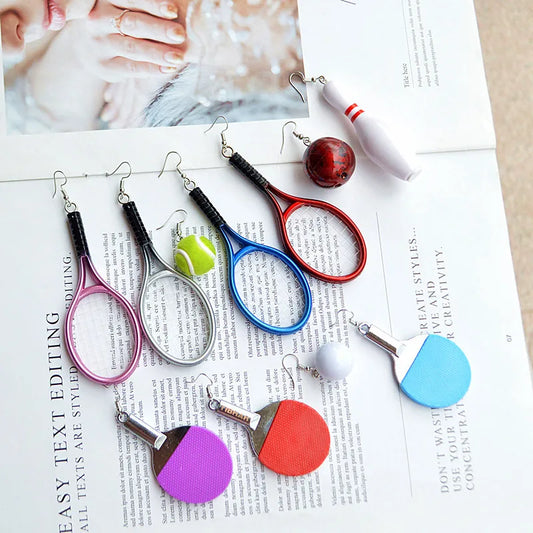 Exaggerated Sports Series Table Tennis Tennis Bowling Earrings High Grade Stereo Double-sided Fashion Asymmetric Ball Eardrop