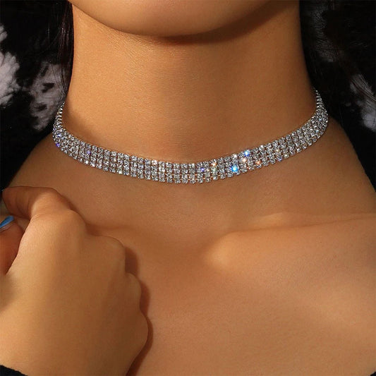 Luxury Full Crystal Zircon Neck Choker for Women Girl Sparkling Rhinestones Clavicle Chain Necklace Charm Wedding Party Jewelry