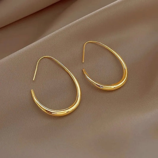 Luxury Gold Color Geometric Big Oval Hoop Earrings for Women Simple Desgin Large Earrings Party Wedding Jewelry Gift Hot Sale