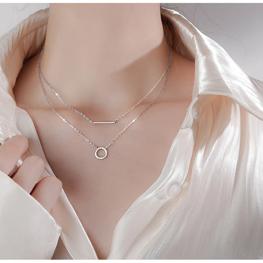 Double Clavicle Chain Double Hollow Out Double Ring Horizontal Strip Zircon Necklace Fashion Jewelry Necklace For Women Collares