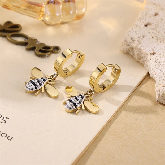 D&Z Ins Style Women's Little Bee Insect Earrings Stainless Steel Inlaid Zirconia Gold Plated Ear Jewelry