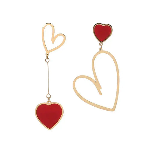 Gold Plated Asymmetric Mismatched Earrings Stainless Steel Heart Statement Earrings For Women