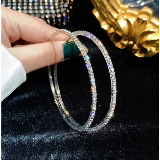 Big Round Crystal Hoop Earrings for Women Bijoux Geometric Rhinestone Earrings Statement Jewelry