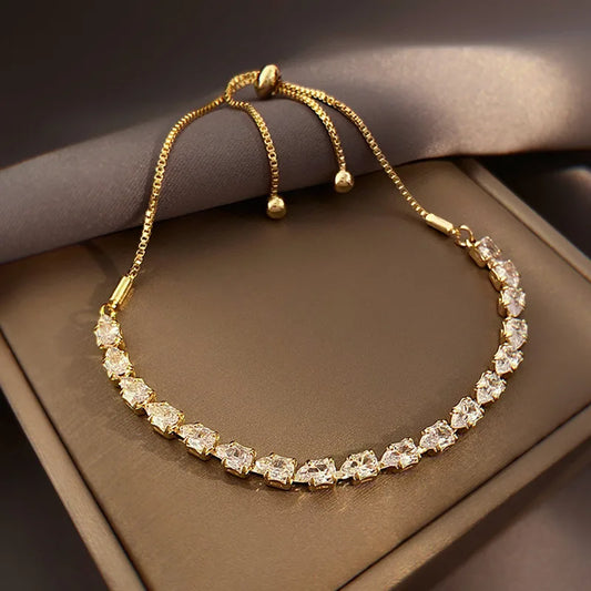 Full of Rhinestones Adjustable Golden Plated Bracelet For Women New Trendy Water Droplet Shape Zircon Bracelet Jewelry Gift
