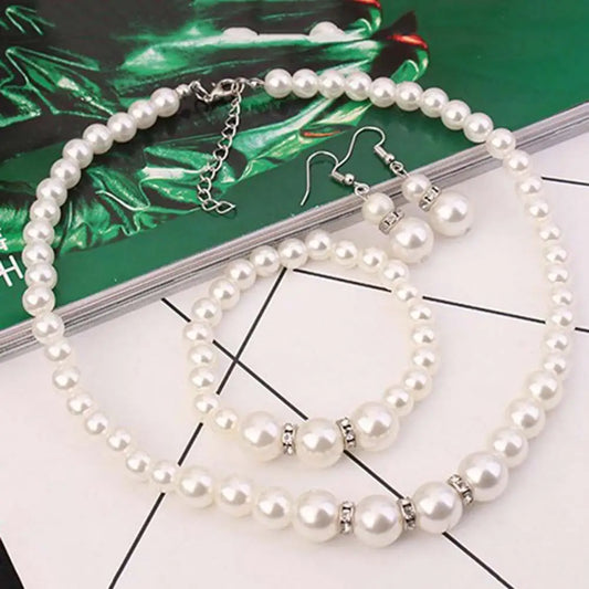 3Pcs Elegant Women Faux Pearl Necklace Hook Earrings Bracelet Wedding Jewelry Gift Necklace For Women Jewelry Sets Jewelry Women