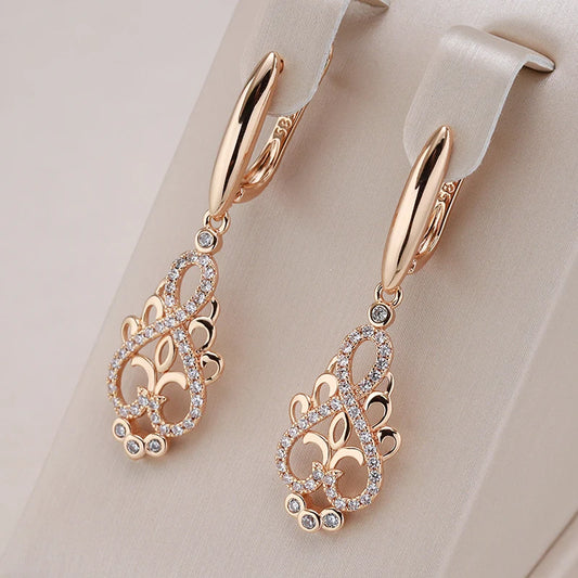 Kinel New Trend Crystal Flower Dangle Earrings Women Natural Zircon 585 Rose Gold Ethnic Bride Earrings Fashion Vintage Jewelry