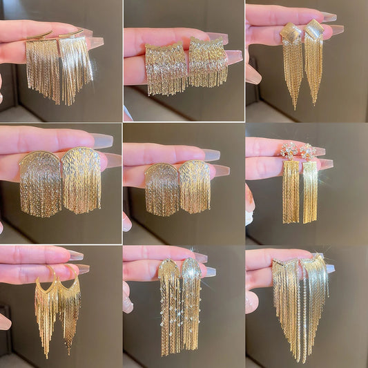 Geometric Metal Chain Tassel Earrings for Women Fashion High Grade Drop Earrings Personalized Unique Jewelry Wholesale
