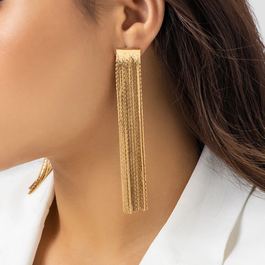 Ingemark Fashion Statement Long Tassel Thread Link Drop Earrings for Women Vintage Hanging Dangle Earrings Wedding Jewelry Gifts