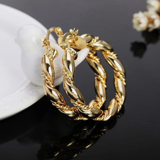 Charms gold Color 4cm Rope Round hoop earrings Silver color Fashion Jewelry Wedding party popular Brands Holiday gifts