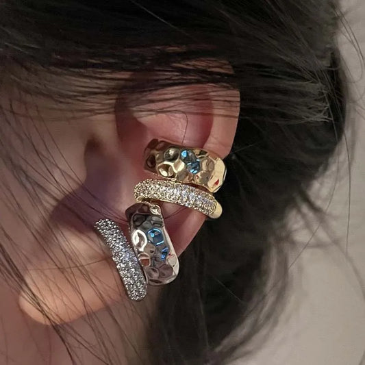 Fashion Zircon Double-layer Ear Cuff No Piercing Earring 2023 Trendy Punk Unique Metal Geometric Ear Clip for Women Jewelry