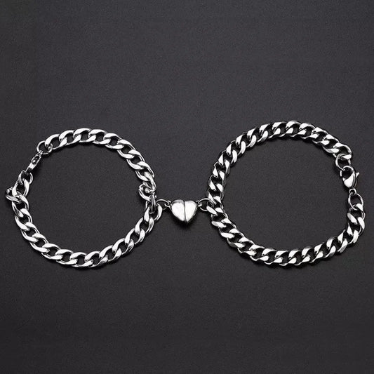 Bracelets For Women Men Fashion Couple Cuff Jewelry Vintage Silver Color Chains Heart Magnet Bracelets Korea 2022 Trendy Pulsera