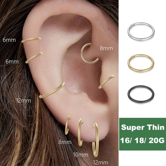 2PCS Seamless 316L Stainless Steel Nose Ring for Men Women Hoop Earrings Septum Helix Tragus Ear Piercing Jewelry 20G 18G 16G