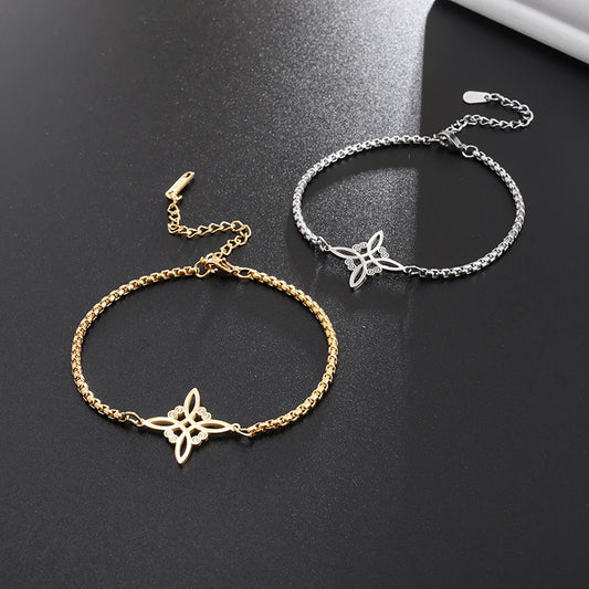 Exquisite Hollow Flower Box Chain Cuff Witch Knot Bracelet High Quality Stainless Steel Trendy Punk Witch Bracelet Jewelry